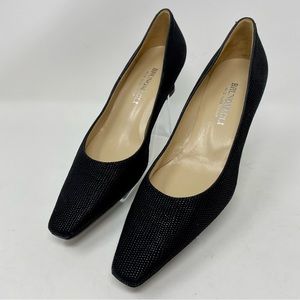NWOB Bruno Magli Vero Cuoio Black Suede Lizard Print Luxury Pumps Size 7